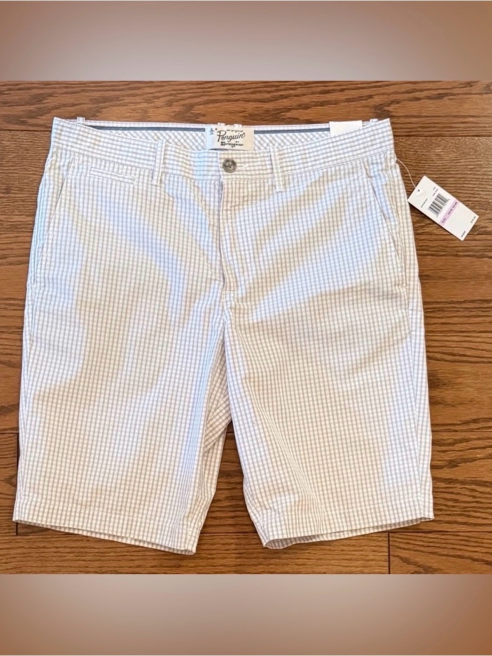 Original Penguin Light Blue Gingham Flat Front Shorts